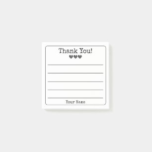 Black And White Your Name And Hearts Thank You   Post-it Notes