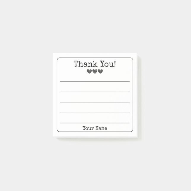 Black And White Your Name And Hearts Thank You   Post-it Notes (Front)