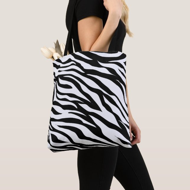 Black and White Zebra Animal Print  Tote Bag (Close Up)