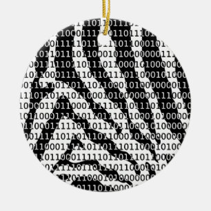 Black and White Zebra Binary Code Ceramic Tree Decoration