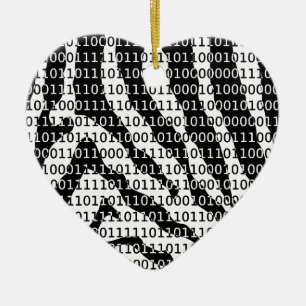 Black and White Zebra Binary Code Ceramic Tree Decoration