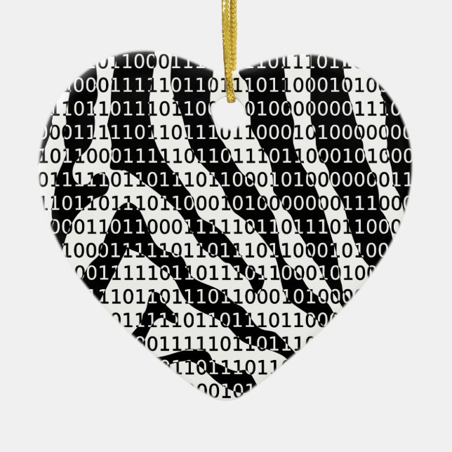 Black and White Zebra Binary Code Ceramic Tree Decoration (Front)