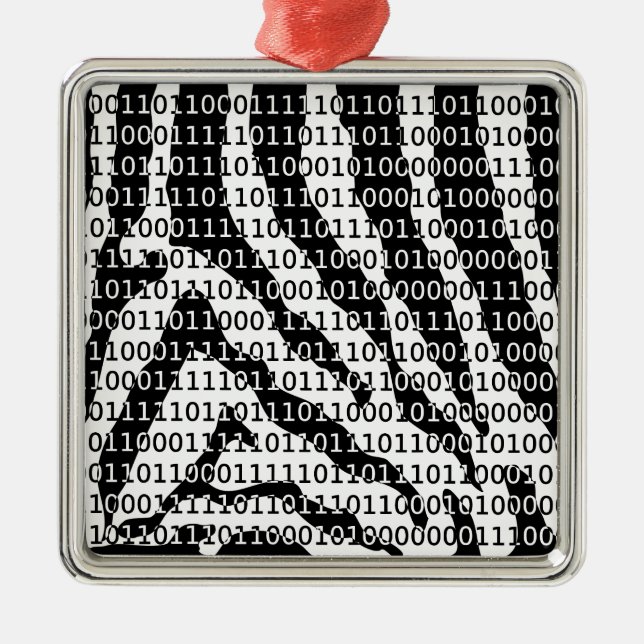 Black and White Zebra Binary Code Metal Tree Decoration (Front)