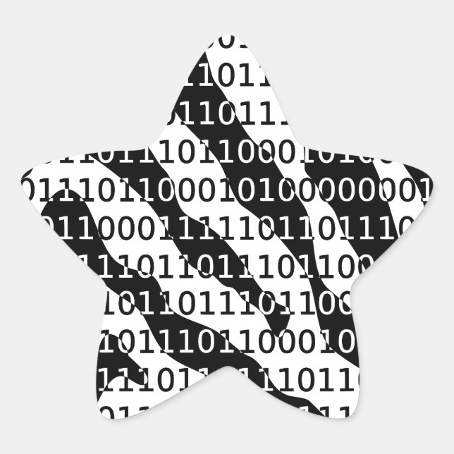 Black and White Zebra Binary Code Star Sticker (Front)