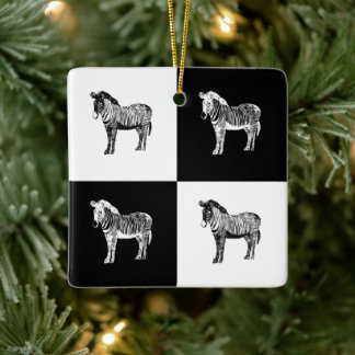 Black and white zebra ceramic ornament