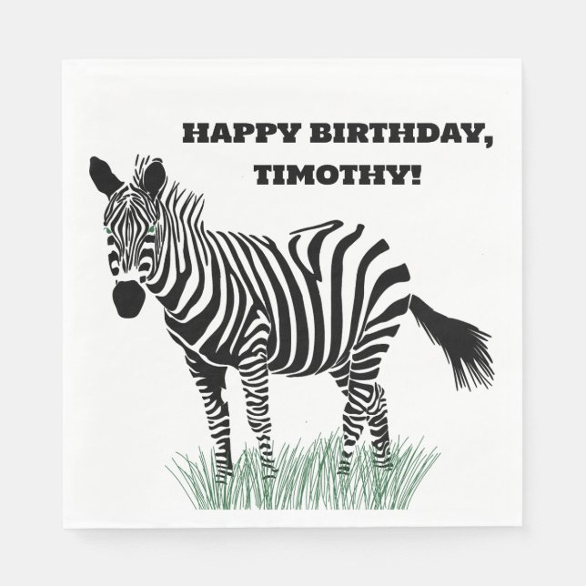 Black and White Zebra in the Grass Party Napkin (Front)