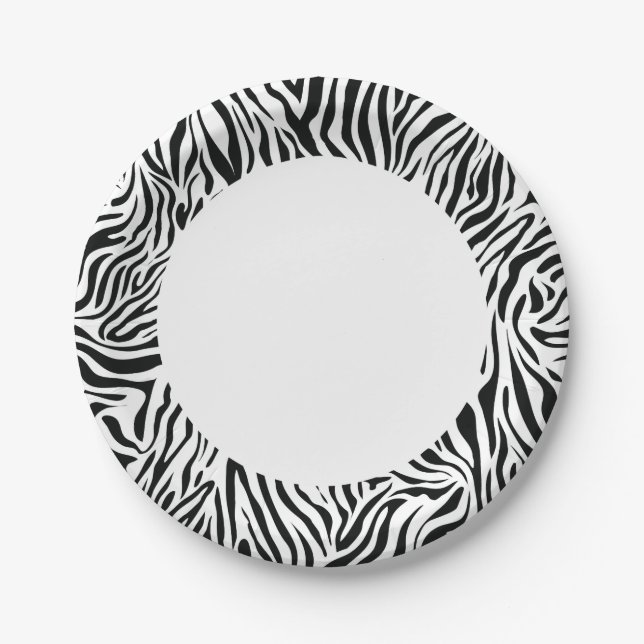 Black And White Zebra Paper Plate (Front)
