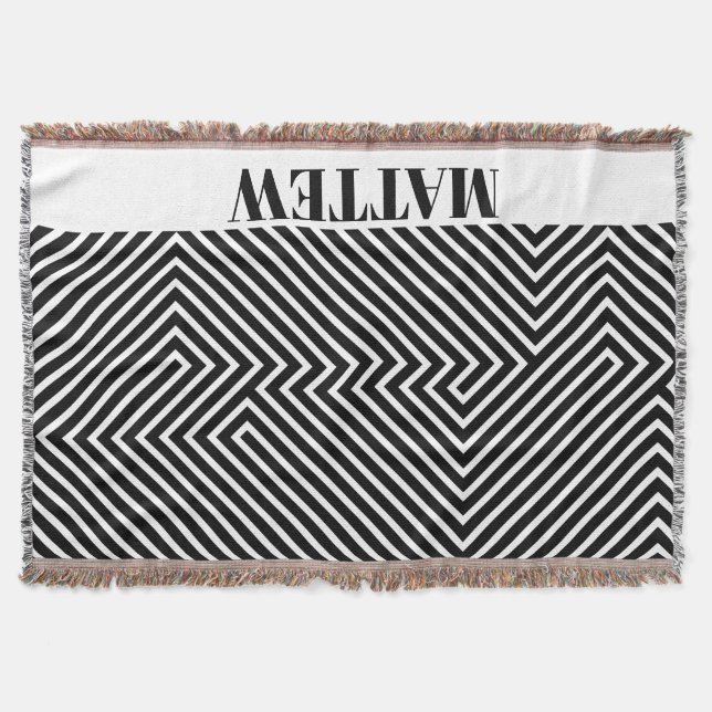 Black and White Zebra Pattern Modern Monogram  Throw Blanket (Front)