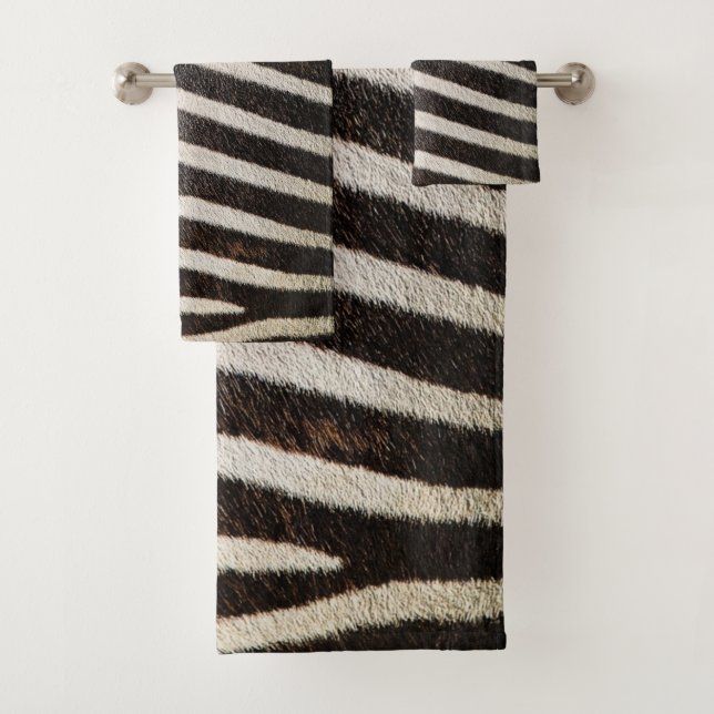 Black and White Zebra Pattern Stripes Monogrammed Bath Towel Set (Insitu)