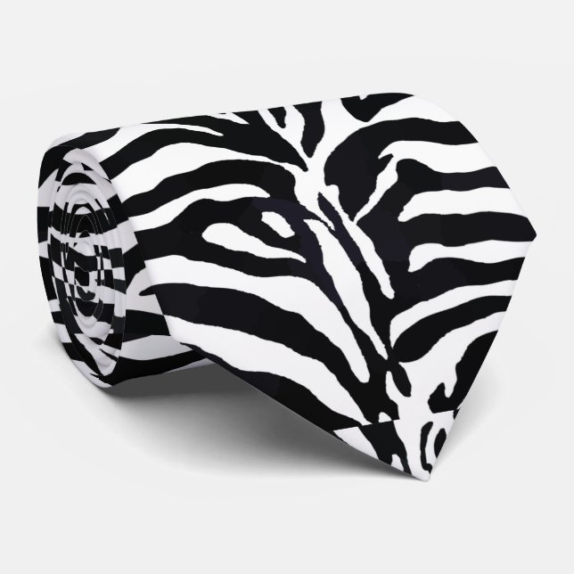 Black and White Zebra Pattern Tie (Rolled)