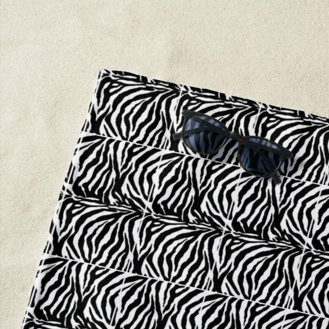 Black and white zebra patterned beach towel (In Situ)