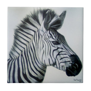 Black and White Zebra Portrait Tile