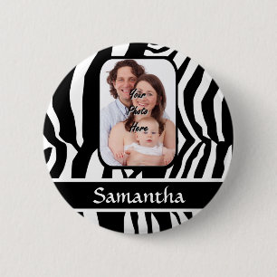 Black and white zebra print 6 cm round badge