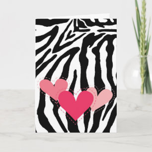 Black and White Zebra Print Hearts Card