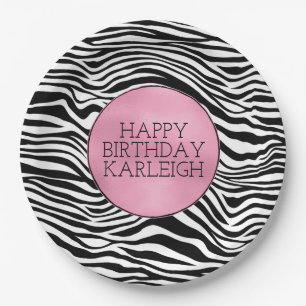 Black and White Zebra Print Paper Plate