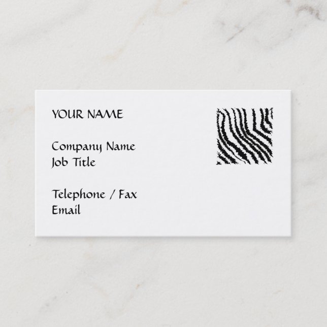 Black and White Zebra Print Pattern. Business Card (Front)