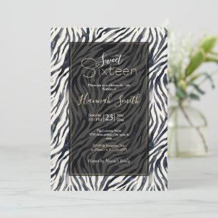 Black and White Zebra Print Pattern Sweet Sixteen  Invitation