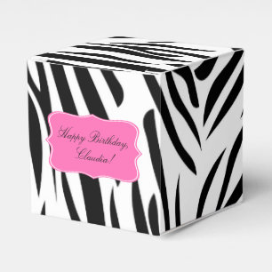 Black and White Zebra Print with Hot Pink Birthday Favour Box
