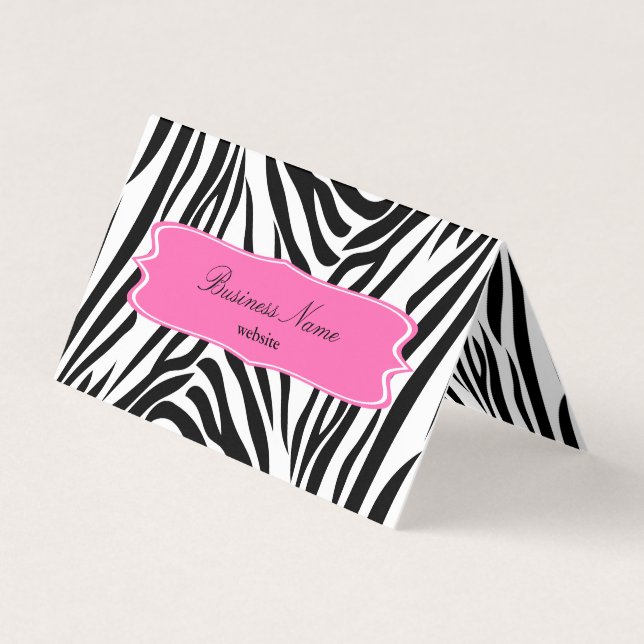 Black and White Zebra Print with Hot Pink Business Card (Front)