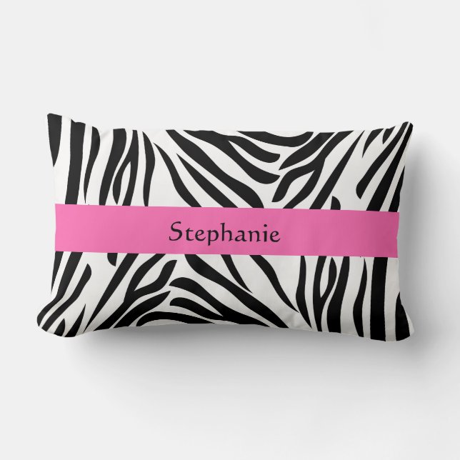 Black and White Zebra Print with Hot Pink Lumbar Cushion (Front)