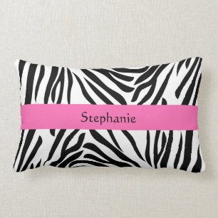Black and White Zebra Print with Hot Pink Lumbar Cushion