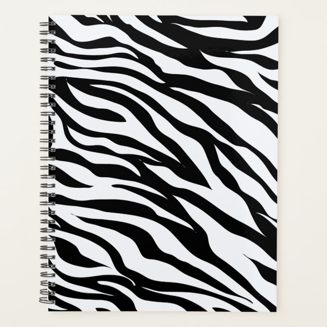 Black and White Zebra Safari Animal Print Planner (Front)