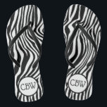 Black and White Zebra Stripe Animal Print Monogram Jandals<br><div class="desc">Black and white Zebra stripe animal print monogrammed flip flops. Perfect for the warmer weather. Wear to the beach,  the pool,  beach weddings,  outdoor weddings,  bridesmaid flip flops and more.</div>