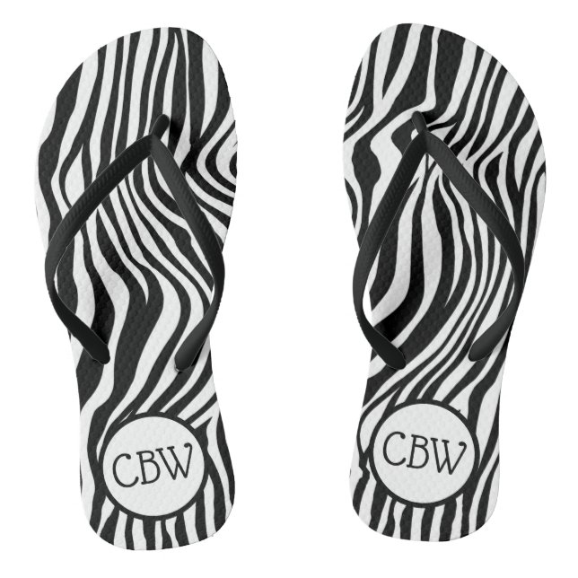 Black and White Zebra Stripe Animal Print Monogram Jandals (Footbed)