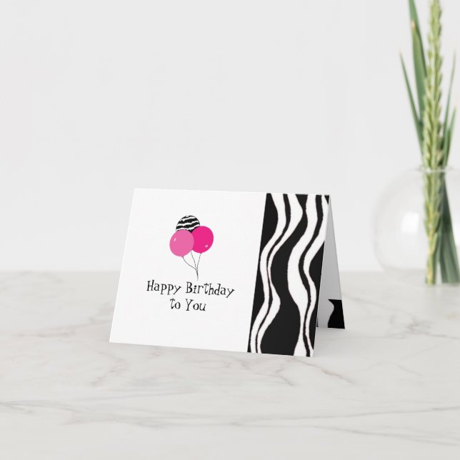 Black and White Zebra Stripe Birthday Card (Front)