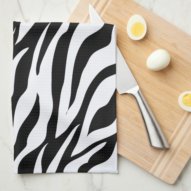 Black and White Zebra Stripe Pattern Animal Print Tea Towel (Quarter Fold)