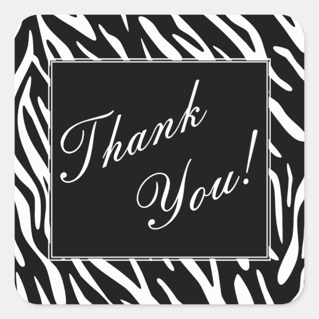 Black and White Zebra Stripe Thank You Stickers (Front)