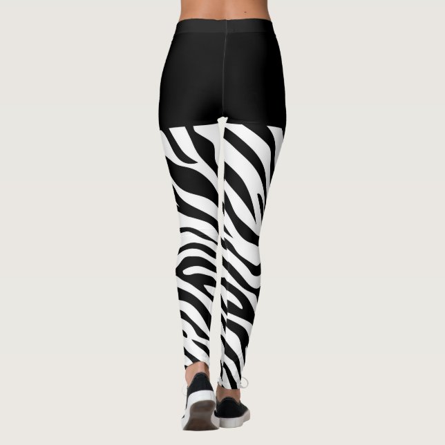 Black and White Zebra Stripes Decor on Leggings (Back)