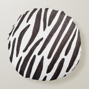 Black and white zebra stripes round cushion