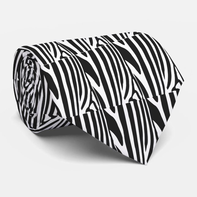 Black and White Zebra Stripes  Tie (Rolled)