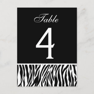 Black and White Zebra Wedding Table Number Card
