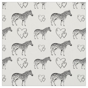 Black and White Zebras and Hearts Cotton Fabric
