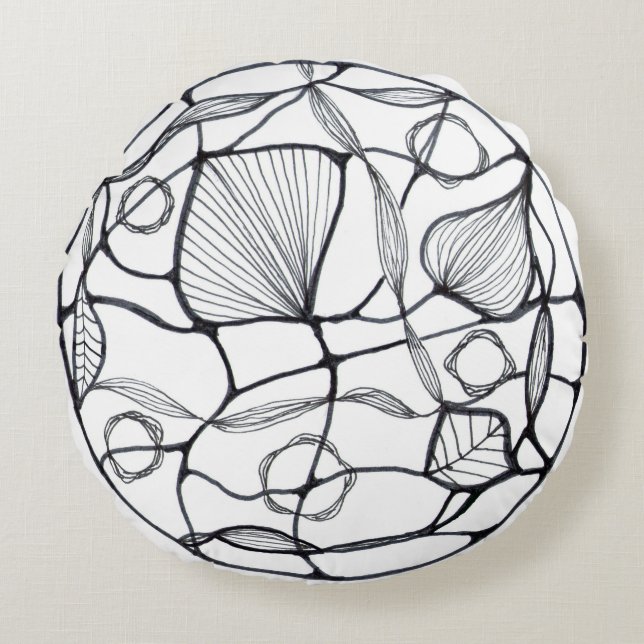 Black and white Zen design Round Cushion (Front)
