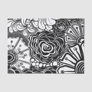Black And White Zen Floral Patterned Drawing Tissue Paper