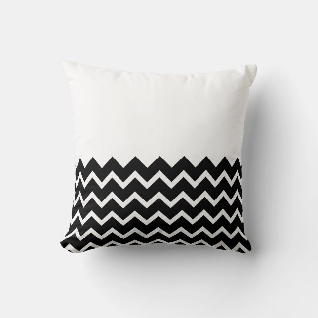 Black and White Zig Zag Pattern. Part Plain. Cushion (Front)