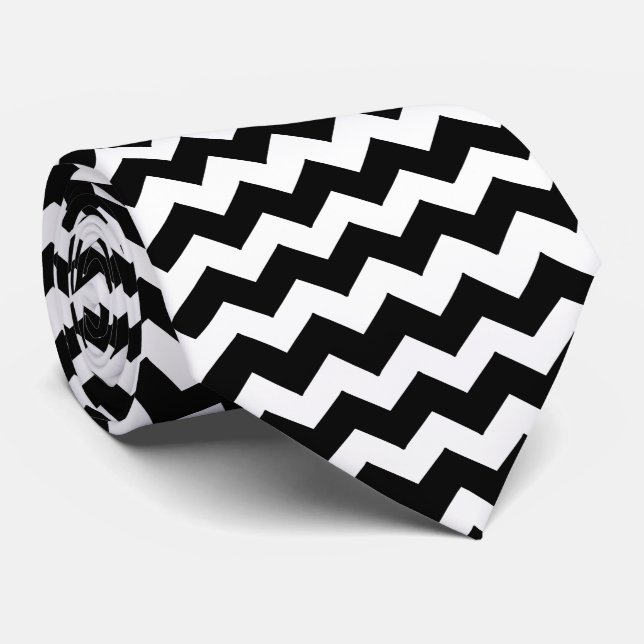 Black And White Zig Zag Stripe Tie (Rolled)