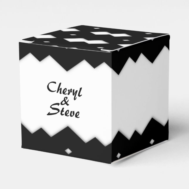 Black and White Zig Zags Design Favour Box (Front Side)