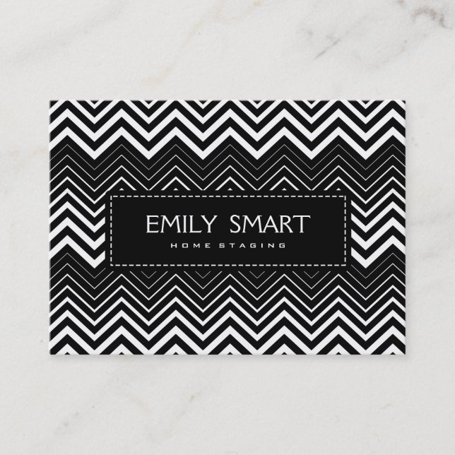 Black And White Zigzag Chevron Business Card (Front)