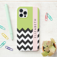 Black and White Zigzag, Chevron, Green, Your Name