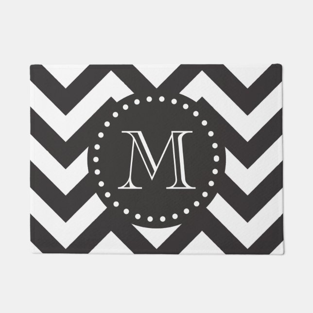 Black and White Zigzag Chevron Monogram Doormat (Front)