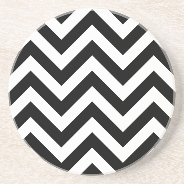 Black and white Zigzag Chevron Pattern Coaster (Front)