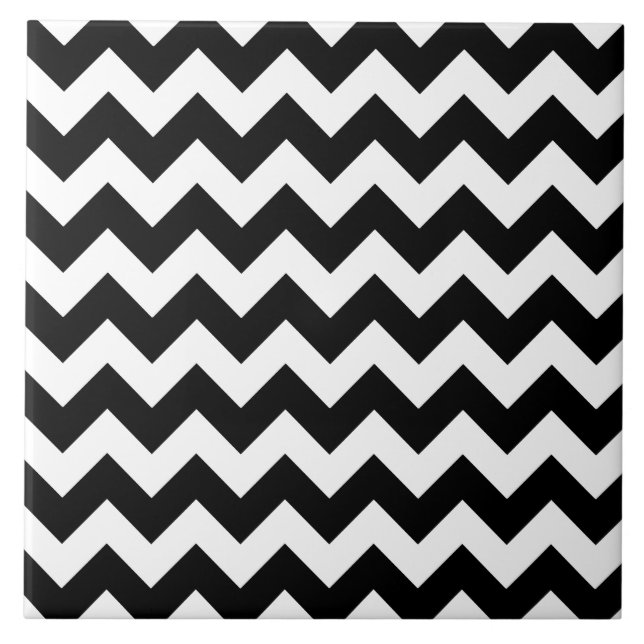 Black and White Zigzag Chevron Pattern Tile (Front)