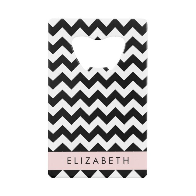Black and White Zigzag, Chevron Pattern, Your Name (Front)