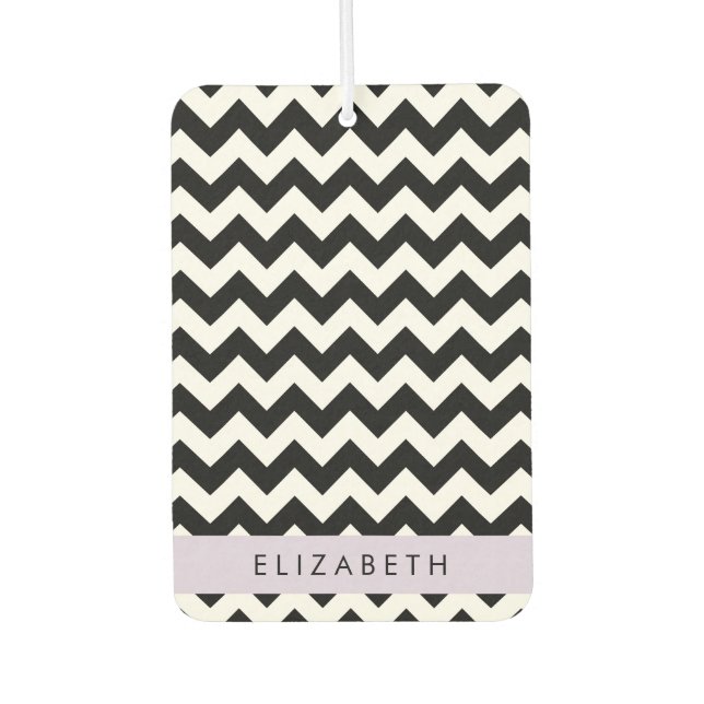 Black and White Zigzag, Chevron Pattern, Your Name Car Air Freshener (Front)