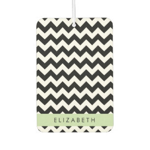 Black and White Zigzag, Chevron Pattern, Your Name Car Air Freshener
