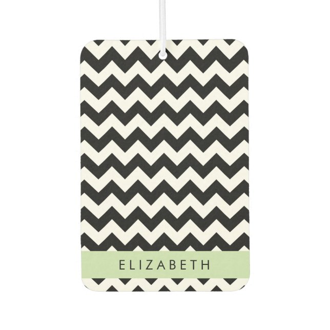 Black and White Zigzag, Chevron Pattern, Your Name Car Air Freshener (Front)